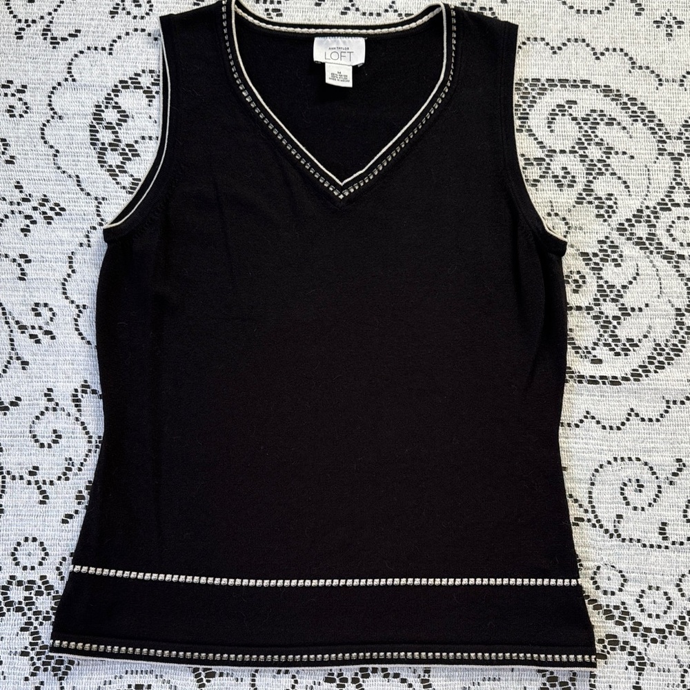 LOFT Black Tank Top with Cream Trim